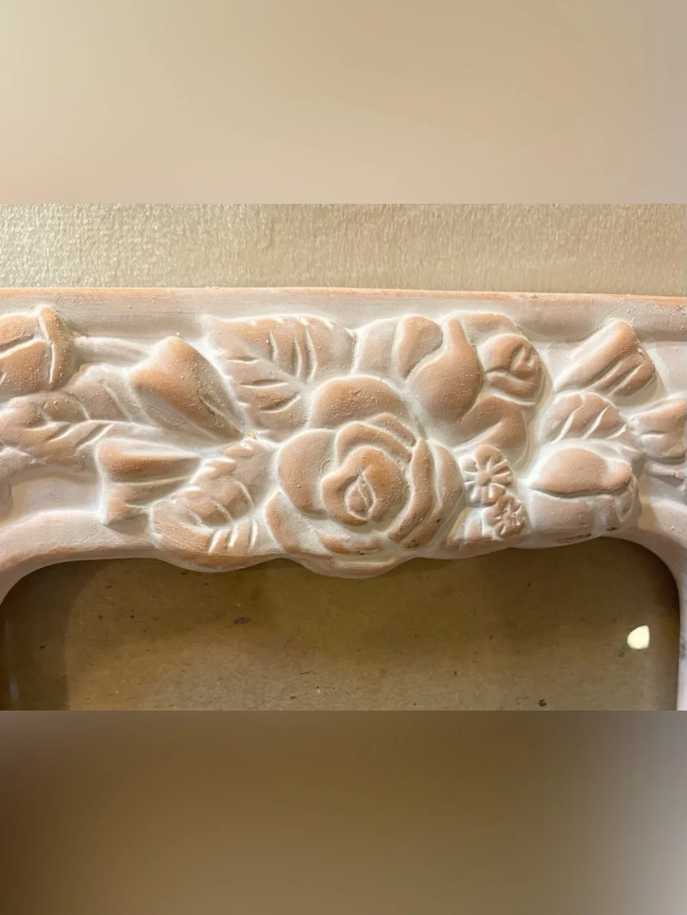 Vtg 1990s Whitewashed Terracotta Raised Roses Flowers Ceramic Picture Frame